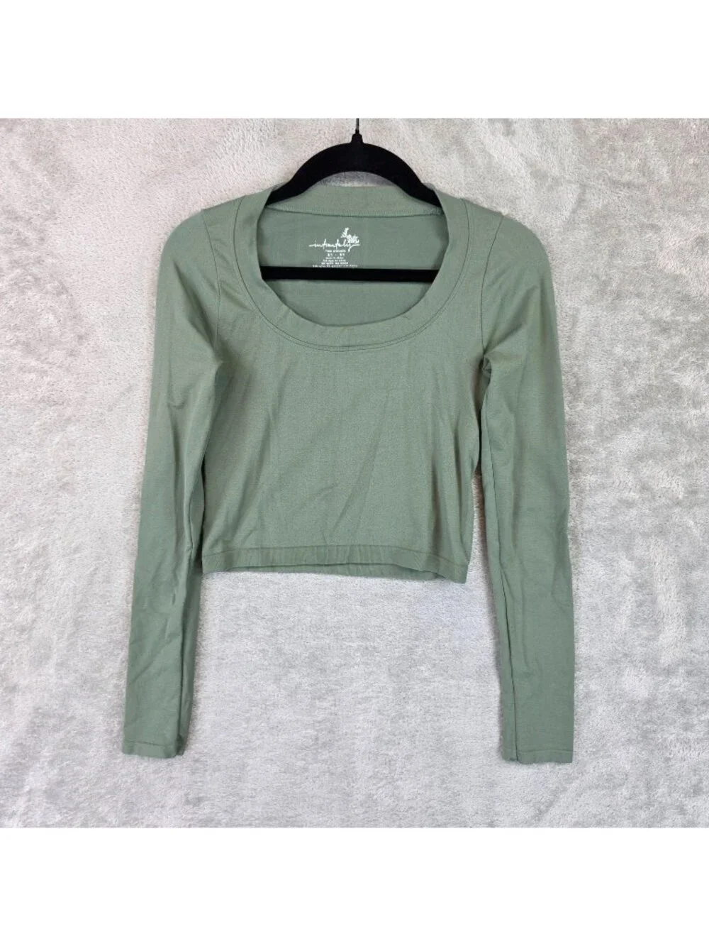 Intimately Free People T-Shirt Womens XS/S Green Scoop Neck Long Sleeve Cropped